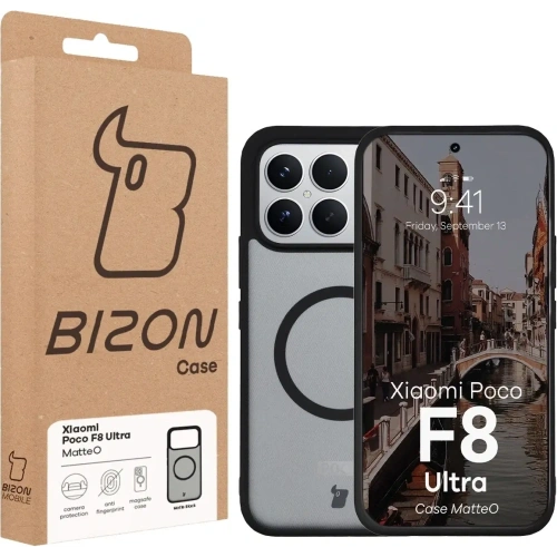 Etui z pierścieniem magnetycznym Bizon Case MatteO do Xiaomi POCO F8 Ultra przydymione-czarne